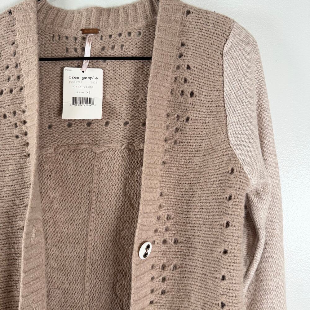NWT Free People Womens Wool Pinwheel Cardigan Sweater Dark Oatmeal Size XS - Picture 5 of 7